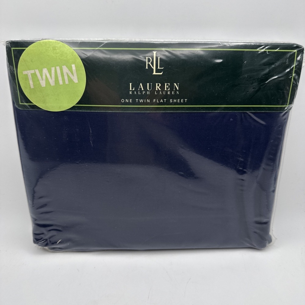 Ralph Lauren TWIN Flat Bed Sheet Navy Blue USA Made 100% Cotton Vtg 90s Polo